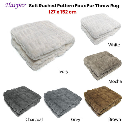 Harper Soft Ruched Pattern Faux Fur Throw Rug 127 x 152 cm Brown