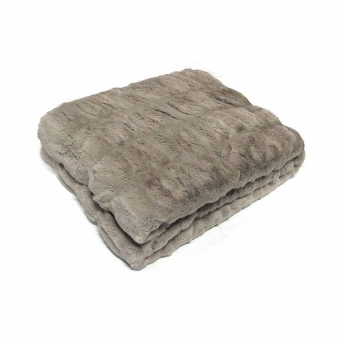Harper Soft Ruched Pattern Faux Fur Throw Rug 127 x 152 cm Mocha - Auzzistore