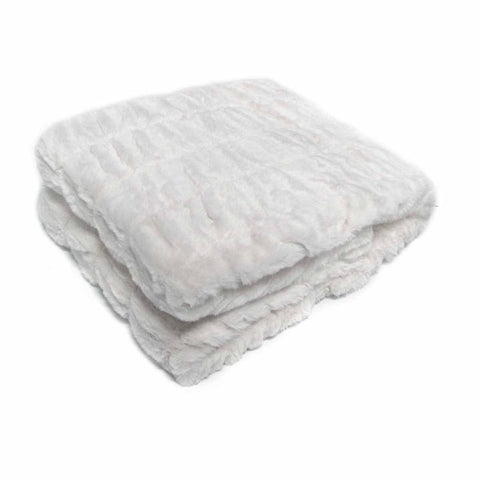 Harper Soft Ruched Pattern Faux Fur Throw Rug 127 x 152 cm White - Auzzistore