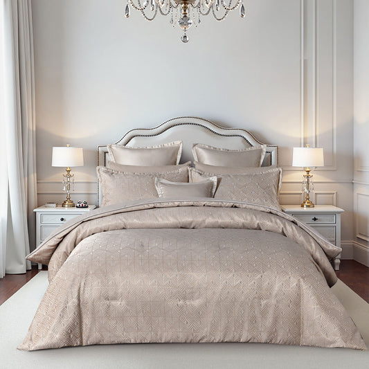 Bianca Bellagio Gold 6 Pcs Jacquard Geometric Comforter Set Queen/King - Auzzistore