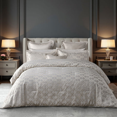 Bianca Firenze Pearl 6 Pcs Jacquard Geometric Comforter Set Super King - Auzzistore