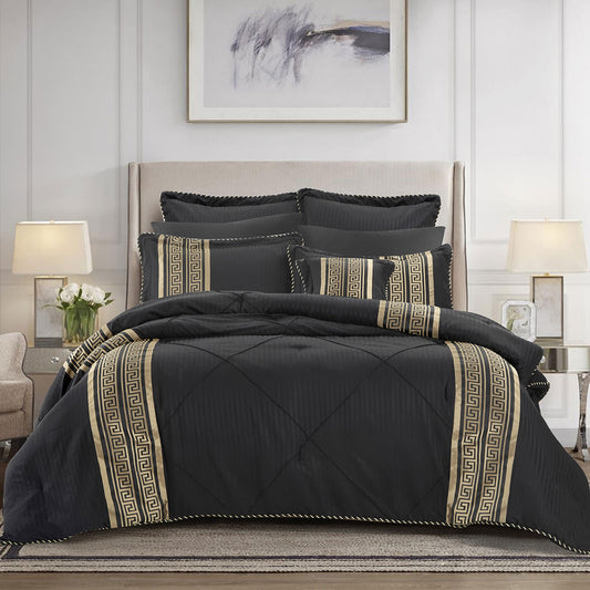 Bianca Raffaello Black 6 Pcs Jacquard Comforter Set Queen/King - Auzzistore