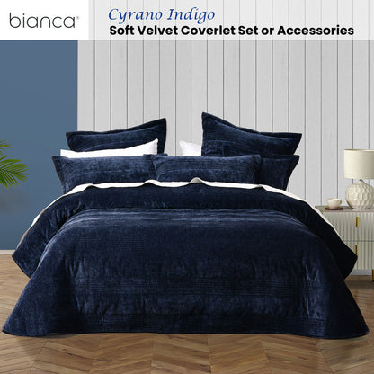 Bianca Cyrano Indigo Soft Velvet Polyester Quilted Coverlet Set Single/Double