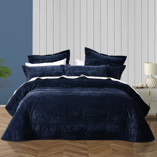 Bianca Cyrano Indigo Soft Velvet Polyester Quilted Coverlet Set Queen/King - Auzzistore