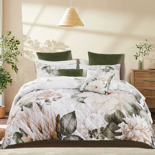 Bianca Giselle White Polyester Printed Floral Coverlet Set Single/Double - Auzzistore
