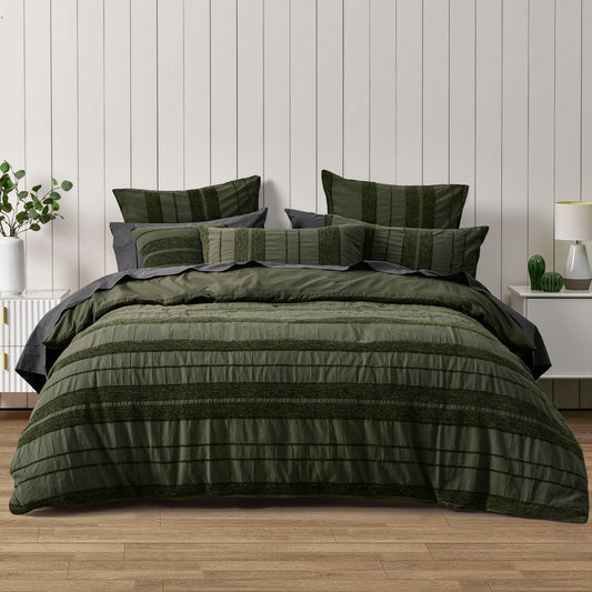 Bianca Avery Forest Chenille Striped Quilt Cover Set Super King - Auzzistore