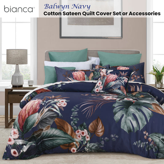 Bianca Balwyn Navy Cotton Sateen Botanical Quilt Cover Set Queen – view 2 - Auzzistore
