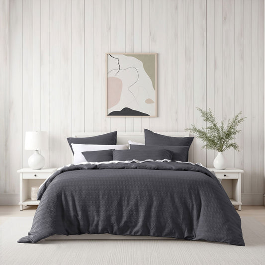 Bianca Kahlani Charcoal Waffle Quilt Cover Set Double – view 2 - Auzzistore