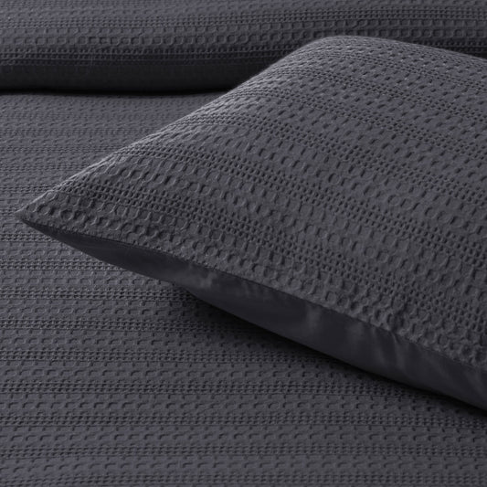 Bianca Kahlani Charcoal Waffle Quilt Cover Set Double - Auzzistore