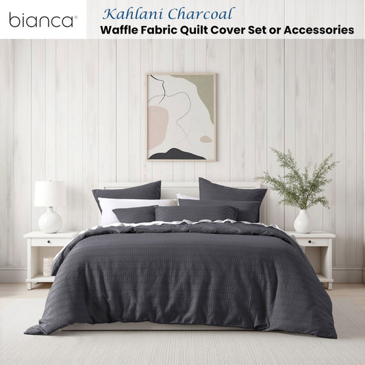 Bianca Kahlani Charcoal Waffle Quilt Cover Set King – view 2 - Auzzistore