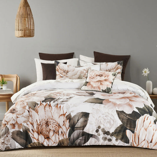 Bianca Somerset White Cotton Sateen Floral Quilt Cover Set King - Auzzistore
