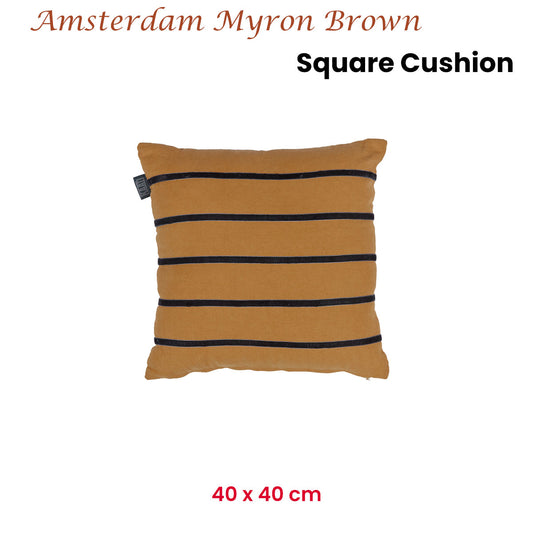 KAAT Amsterdam Myron Brown Stripe Square Filled Cushion 40cm x 40cm – view 2 - Auzzistore