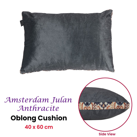 KAAT Amsterdam Julan Anthracite Velvet Oblong Filled Cushion 40cm x 60cm – view 2 - Auzzistore