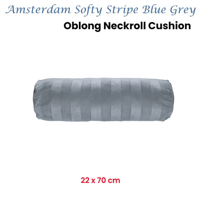 KAAT Amsterdam Softy Stripe Blue Grey Oblong Neckroll Filled Cushion 22cm x 70cm