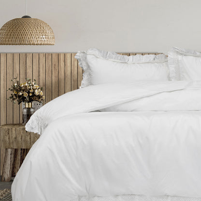 Algodon Adele White Cotton Ruffle Quilt Cover Set King