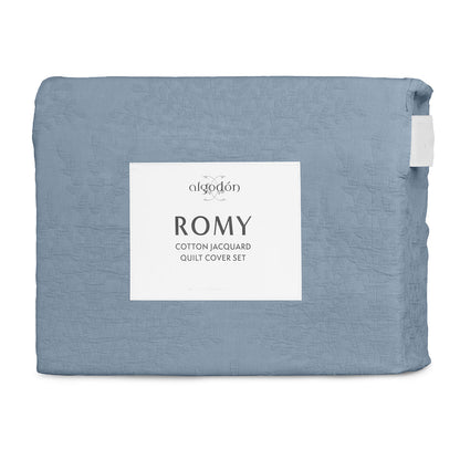 Algodon Romy Blue Cotton Jacquard Quilt Cover Set King