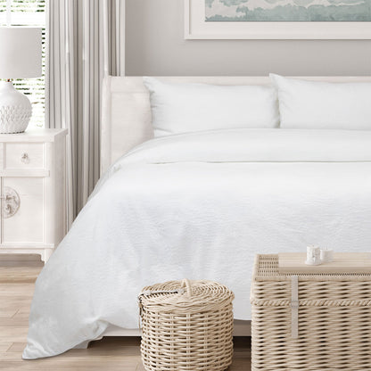 Algodon Romy White Cotton Jacquard Quilt Cover Set King