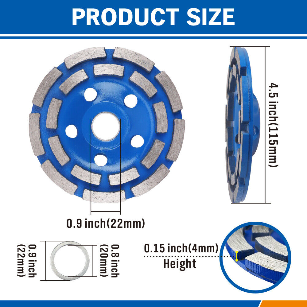 Diamond Grinding Wheel 4.5" 115mm, 22mm Hole, Durable Turbine Design for Concrete & Stone - V465-86180