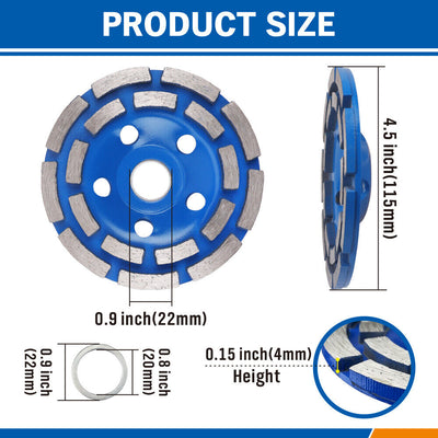 Diamond Grinding Wheel 4.5" 115mm, 22mm Hole, Durable Turbine Design for Concrete & Stone - V465-86180