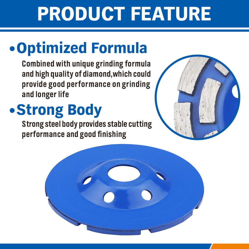 Diamond Grinding Wheel 4.5" 115mm, 22mm Hole, Durable Turbine Design for Concrete & Stone - V465-86180