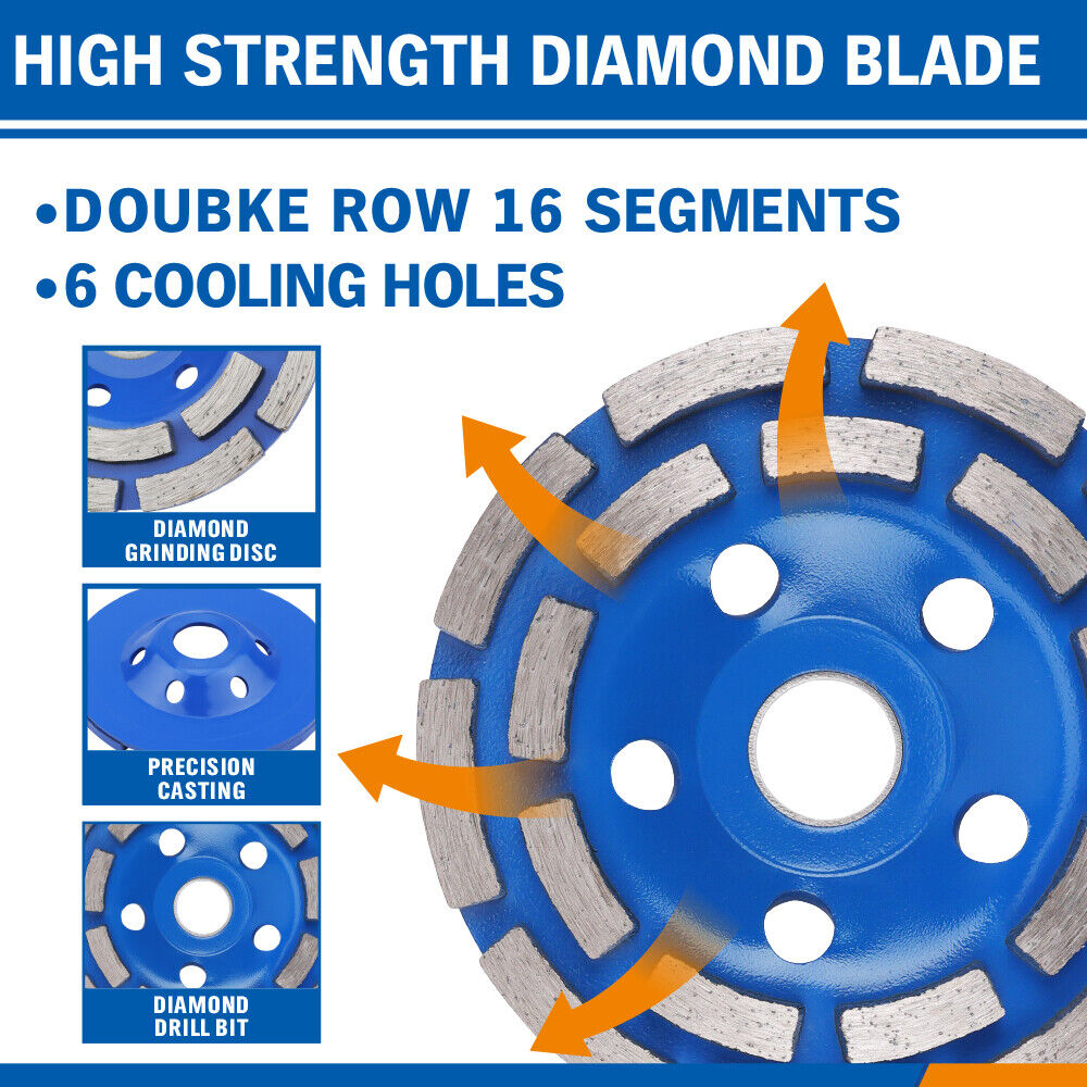 Diamond Grinding Wheel 4.5" 115mm, 22mm Hole, Durable Turbine Design for Concrete & Stone - V465-86180
