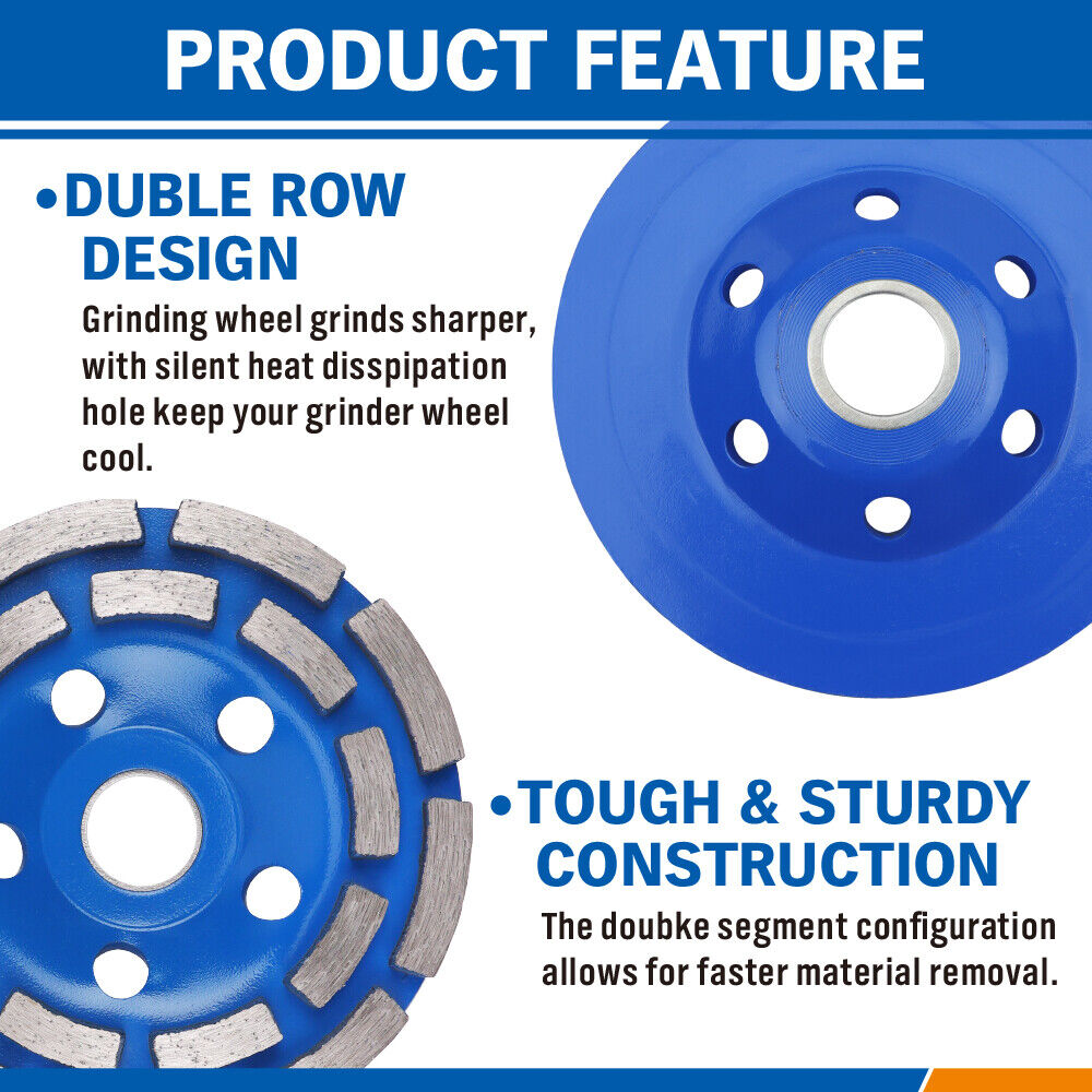Diamond Grinding Wheel 4.5" 115mm, 22mm Hole, Durable Turbine Design for Concrete & Stone - V465-86180
