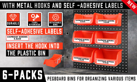 6Pc Pegboard Bins Peg Board Parts Storage With Steel Hooks Tools Organiser Tray – view 2