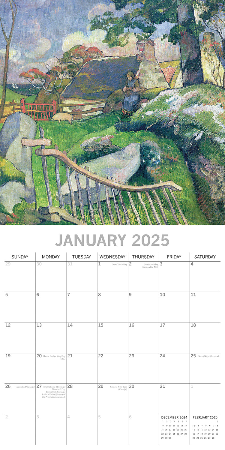 Gauguin - 2025 Square Wall Calendar Arts 16 Months Premium Planner Gift