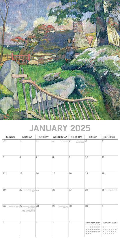 Gauguin - 2025 Square Wall Calendar Arts 16 Months Premium Planner Gift