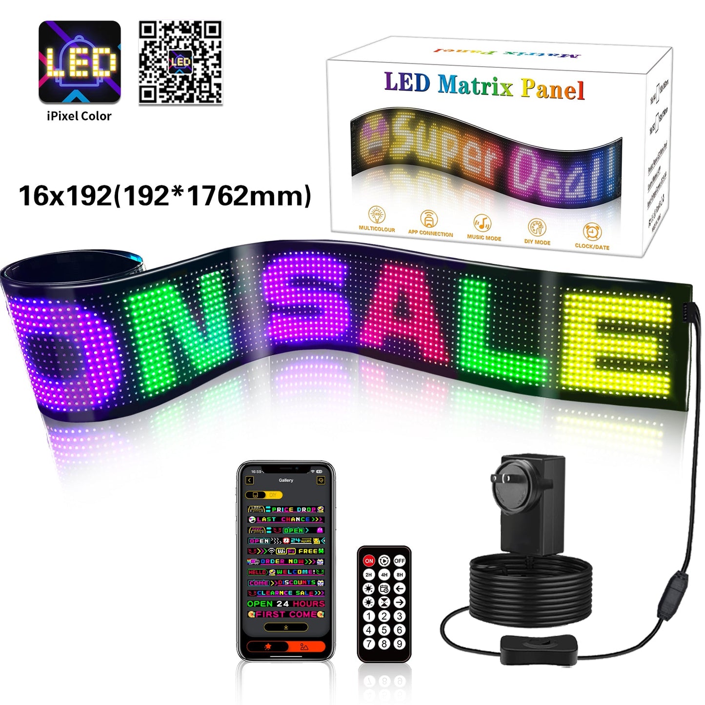 Programmable LED Matrix Panel Flexible Screen IP65 with APP Control 192*1762mm