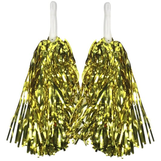 Yellow Metallic Cheerleading Pom Poms – Set of 2 with Easy-Grip Handles Australia Day – view 2