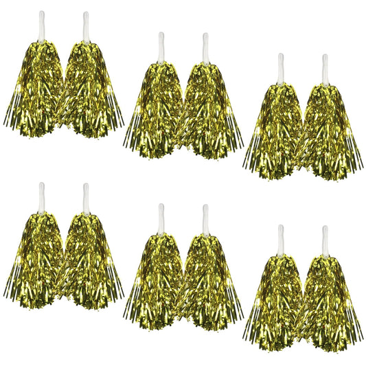 Yellow Metallic Cheerleading Pom Poms – Set of 6 with Easy-Grip Handles Australia Day – view 2