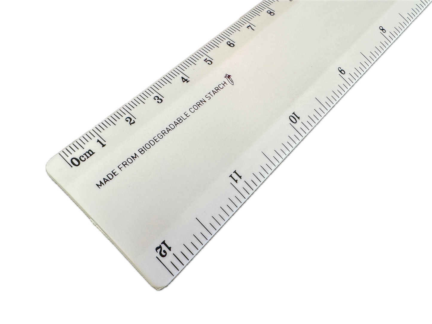 Bio Ruler 30cm Eco-Friendly Biodegradable Corn Starch with Enviro Message - White