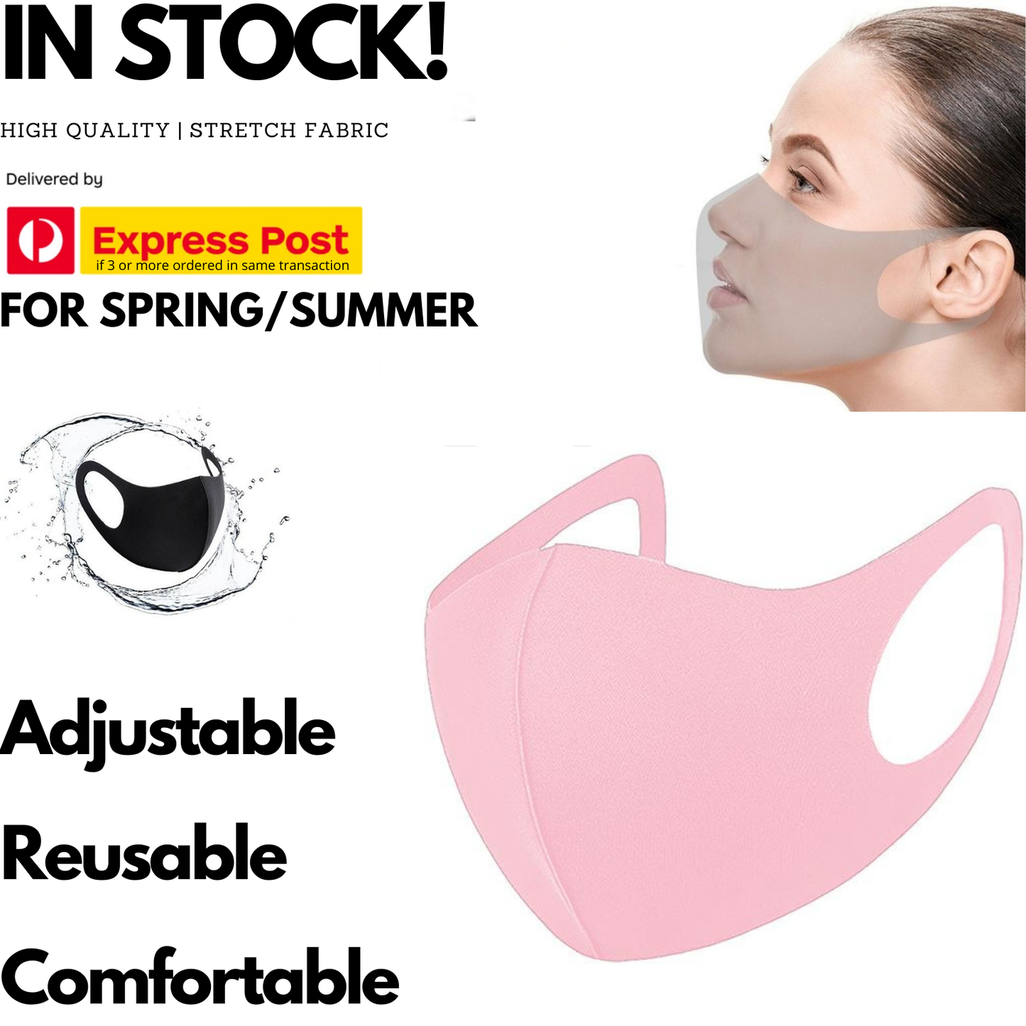 Reusable Breathable Cotton Face Mask - Anti Dust Haze, Pink, Polyester, One Size, V563-59097-02-PINK