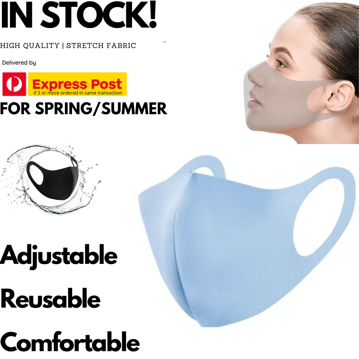 Reusable Breathable Cotton Face Mask Anti Dust Haze Protective, Light Blue, One Size