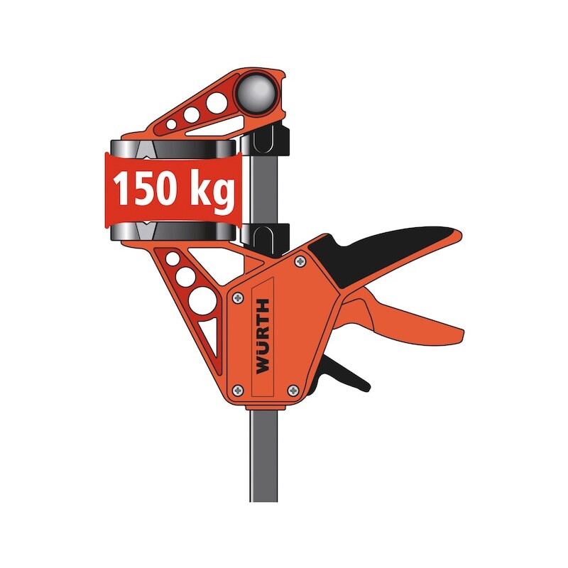 Würth One-Handed Clamp 450mm, 150kg Force, Ergonomic Design, Durable Construction