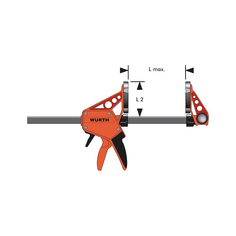 Würth One-Handed Clamp 450mm, 150kg Force, Ergonomic Design, Durable Construction