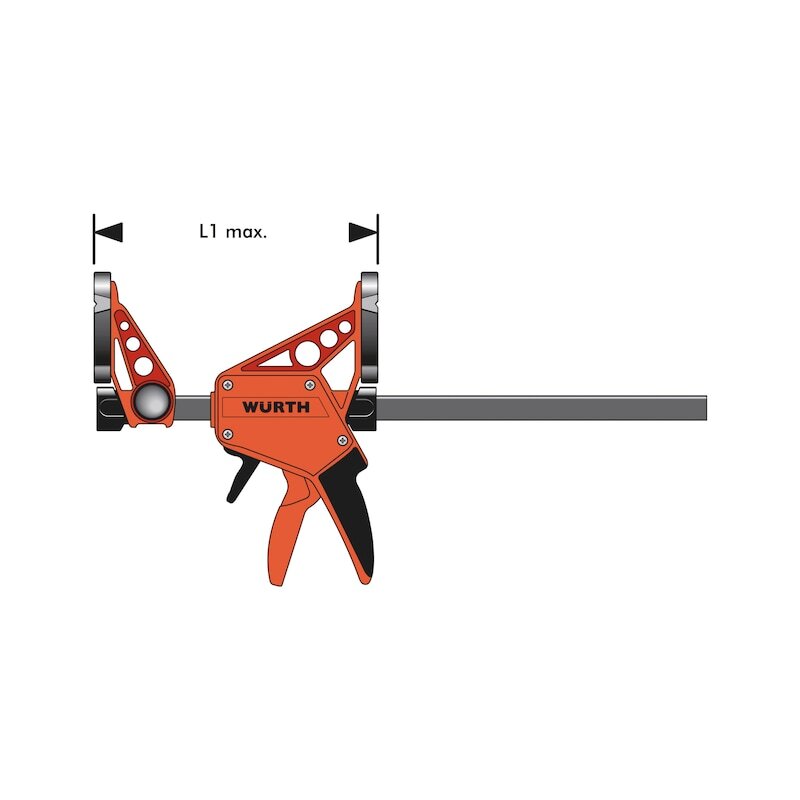Würth One-Handed Clamp 450mm, 150kg Force, Ergonomic Design, Durable Construction