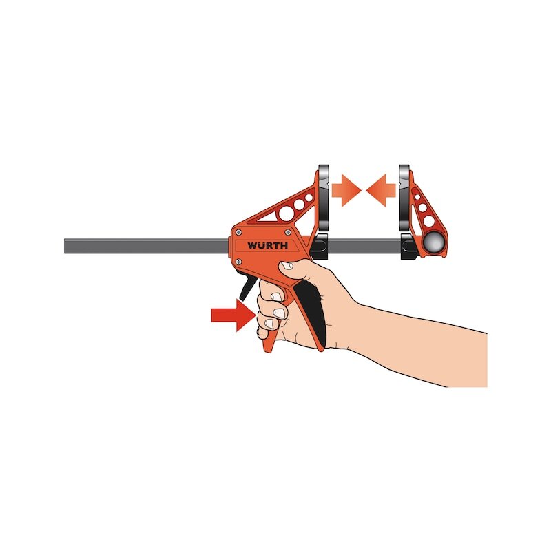 Würth One-Handed Clamp 450mm, 150kg Force, Ergonomic Design, Durable Construction