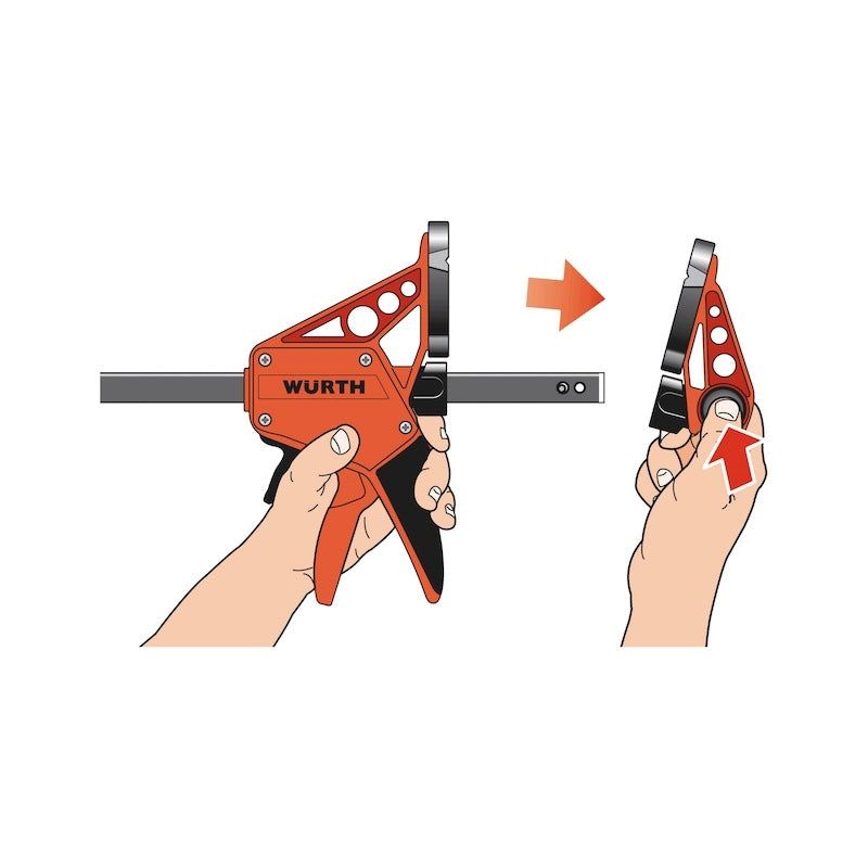 Würth One-Handed Clamp 450mm, 150kg Force, Ergonomic Design, Durable Construction