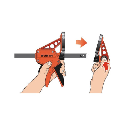 Würth One-Handed Clamp 450mm, 150kg Force, Ergonomic Design, Durable Construction