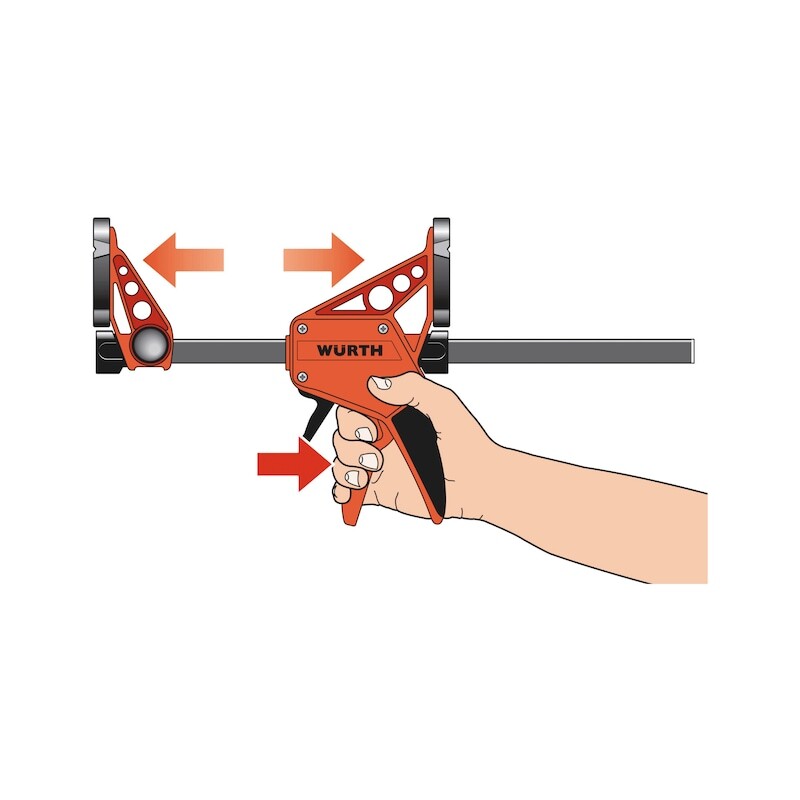 Würth One-Handed Clamp 450mm, 150kg Force, Ergonomic Design, Durable Construction