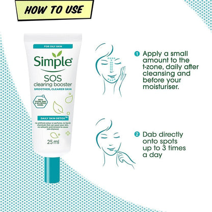 3x Simple 25ml SOS Clearing Booster Long Lasting Shine & Blemish Control