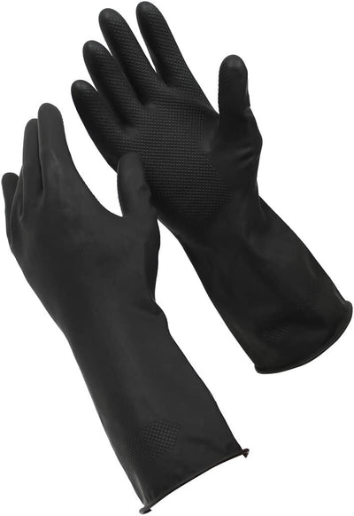 Sabco 12PK Heavy Duty Latex Gloves - Black, Textured Grip, Chemical Protection, Large Size