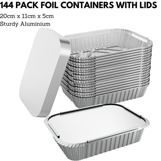 144x Aluminium Disposable Foil Food Container Trays Pans w/ Lids Covers Bulk 20x11x5cm – view 2