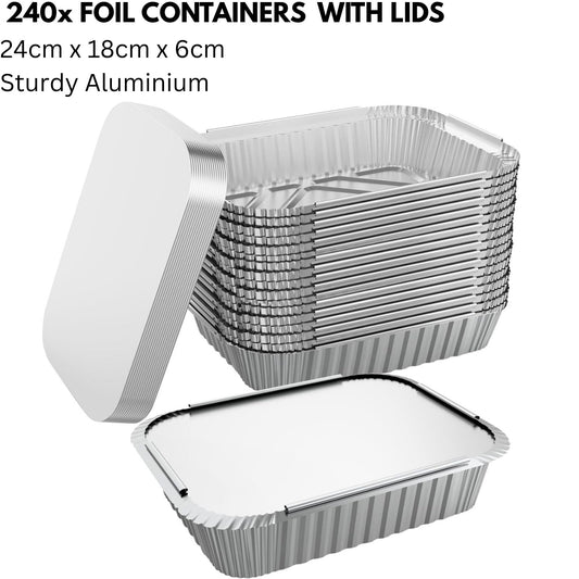 240x Aluminium Disposable Foil Food Container Trays Pans w/ Lids Covers Bulk 24cm*18cm*6cm – view 2