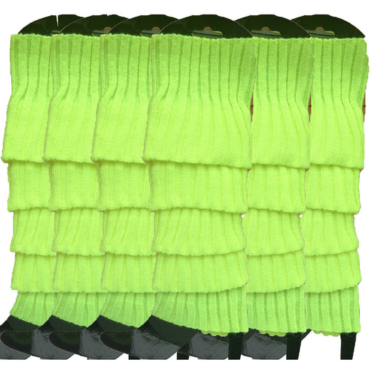 6x Womens Leg Warmers Disco Winter Knit Dance Party Crochet Legging Socks Costume - Fluro Yellow – view 2