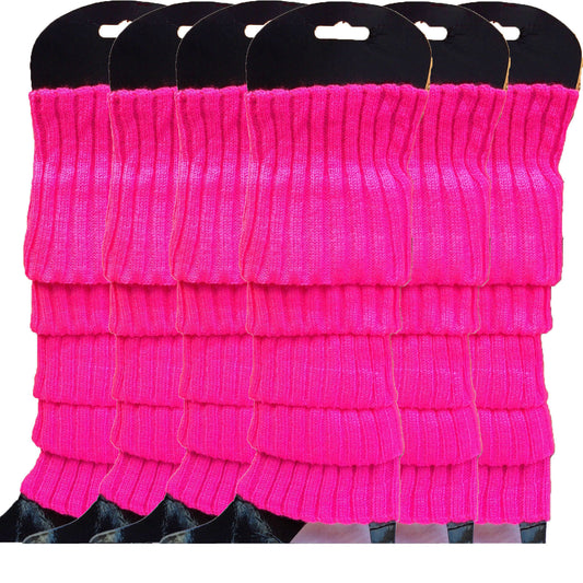 6x Womens Leg Warmers Disco Winter Knit Dance Party Crochet Legging Socks Costume - Hot Pink – view 2