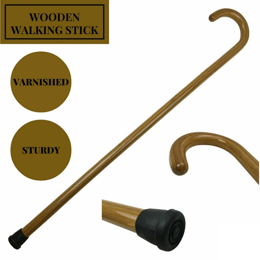 92cm WOODEN WALKING STICK Wood Cane Pole Carved Varnished Deluxe Quality Sturdy - Brown – view 2