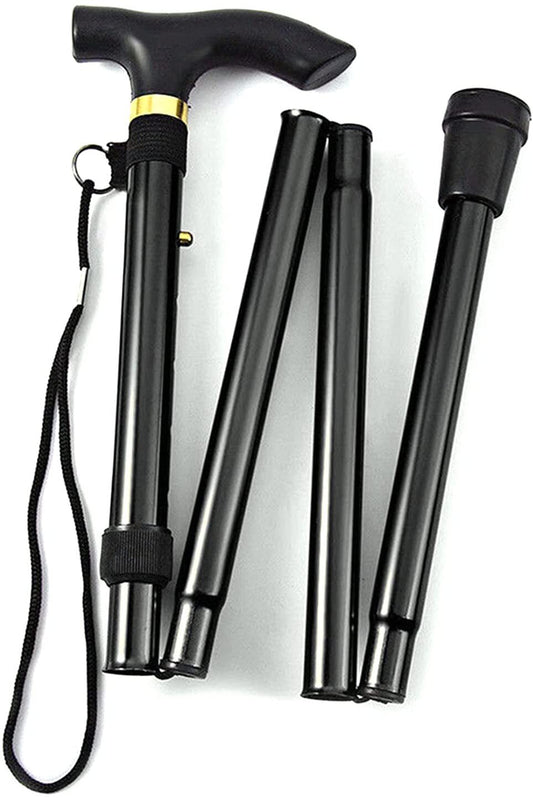 Adjustable Metal WALKING STICK Travel Cane Folding Pole Compact Retractable Hike - Black – view 2